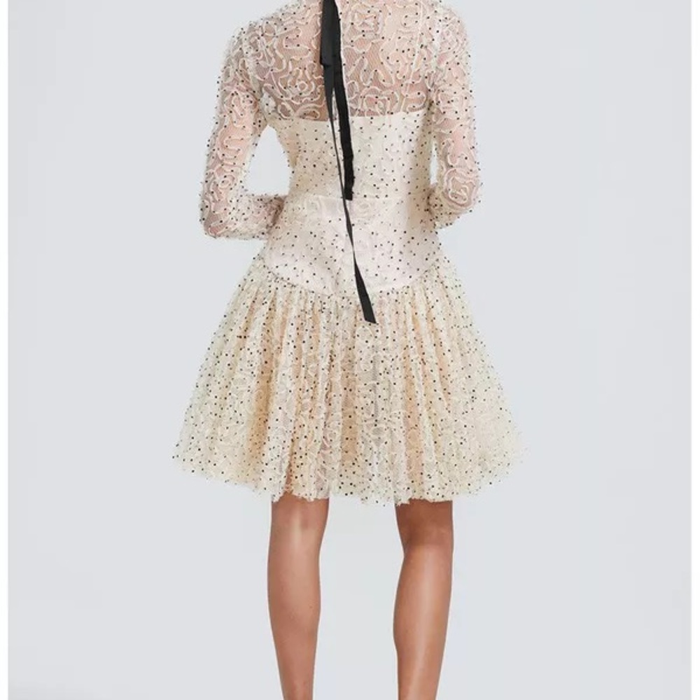 Lela Rose Swirl Dot Tulle Flounce Hem Dress $1,690 New with tag